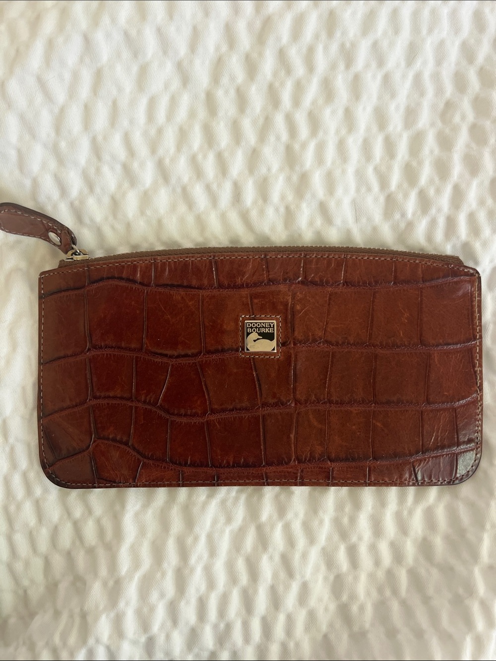 Dooney & Bourke Brown Croc-Embossed Leather Zippered Wallet/Pouch